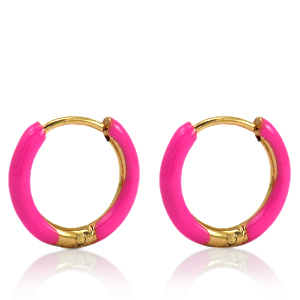 Stainless Steel - Rostfrei Stahl Ohrringe Creolen Enamel 17mm Berry pink-gold