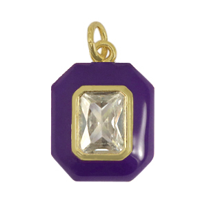 TQ Metall Brass Anh&auml;nger Rectangle Zirconia Dark purple-gold