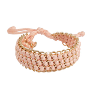 Armb&auml;nder Satinkordel gewebt mit Jasseron Gold-salmon pink