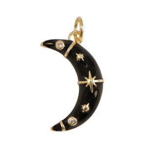 TQ Metall Brass Anh&auml;nger Moon Enamel Gold-black