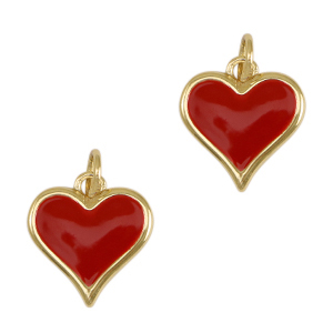 TQ Metall Brass Anh&auml;nger Heart Enamel Gold-red