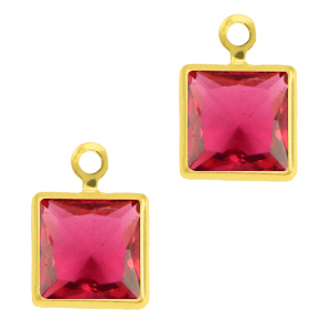 Anh&auml;nger aus Kristallglas Square Ruby pink-gold