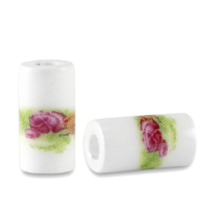 Keramik Perlen Tubes White-green