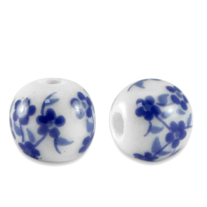 Keramik Perlen 8mm White-Delft blue