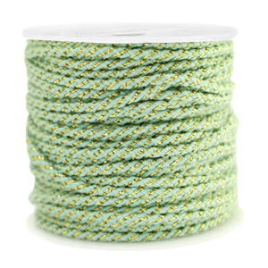 Band Macram&eacute; twisted 1.5mm Gold-soft mint green