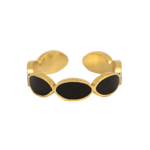 Stainless Steel - Rostfrei Stahl Ringe Enamel oval Black-gold