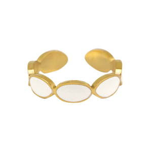 Stainless Steel - Rostfrei Stahl Ringe Enamel oval White-gold