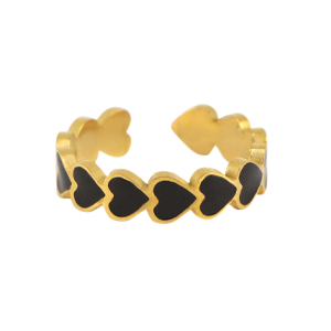 Stainless Steel - Rostfrei Stahl Ringe Enamel heart Black-gold