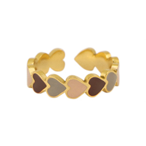 Stainless Steel - Rostfrei Stahl Ringe Enamel heart Multicolour grey-gold