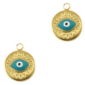 Anh&auml;nger aus Stainless Steel - Rostfreiem Stahl eye of providence Enamel Gold-turquoise