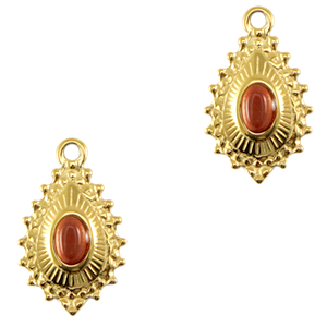 Anh&auml;nger aus Stainless Steel - Rostfreiem Stahl drop mit Naturstein Gold-grand canyon red