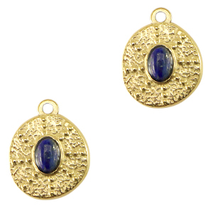 Anh&auml;nger aus Stainless Steel - Rostfreiem Stahl irregular mit Naturstein Gold-dark blue