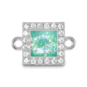 TQ Metall Brass Anh&auml;nger Zwischenst&uuml;ck Viereck Enamel Silver-turquoise blue