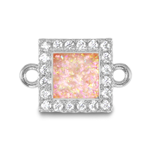 TQ Metall Brass Anh&auml;nger Zwischenst&uuml;ck Viereck Enamel Silver-light pink