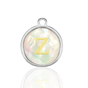 Anh&auml;nger aus Stainless Steel - Rostfreiem Stahl 12mm shell initial Z White (Naturliche Farbe Muschel)-silver