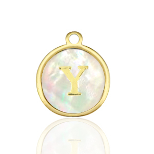Anh&auml;nger aus Stainless Steel - Rostfreiem Stahl 12mm shell initial Y White (Naturliche Farbe Muschel)-gold