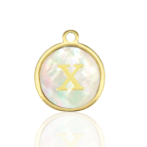 Anh&auml;nger aus Stainless Steel - Rostfreiem Stahl 12mm shell initial X White (Naturliche Farbe Muschel)-gold