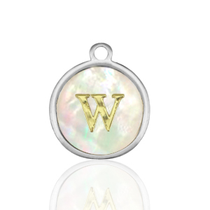 Anh&auml;nger aus Stainless Steel - Rostfreiem Stahl 12mm shell initial W White (Naturliche Farbe Muschel)-silver