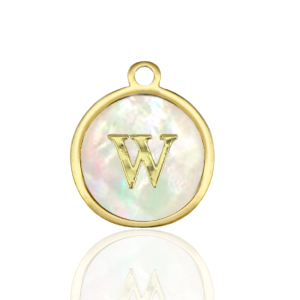 Anh&auml;nger aus Stainless Steel - Rostfreiem Stahl 12mm shell initial W White (Naturliche Farbe Muschel)-gold