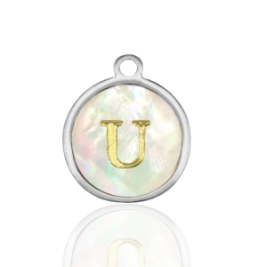 Anh&auml;nger aus Stainless Steel - Rostfreiem Stahl 12mm shell initial U White (Naturliche Farbe Muschel)-silver