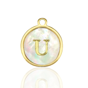 Anh&auml;nger aus Stainless Steel - Rostfreiem Stahl 12mm shell initial U White (Naturliche Farbe Muschel)-gold