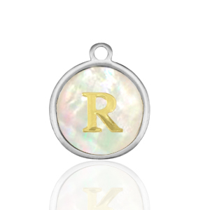 Anh&auml;nger aus Stainless Steel - Rostfreiem Stahl 12mm shell initial R White (Naturliche Farbe Muschel)-silver