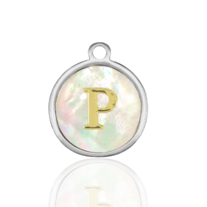 Anh&auml;nger aus Stainless Steel - Rostfreiem Stahl 12mm shell initial P White (Naturliche Farbe Muschel)-silver