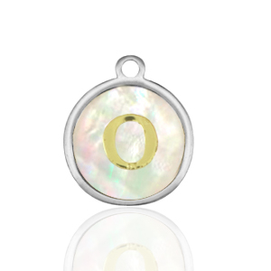 Anh&auml;nger aus Stainless Steel - Rostfreiem Stahl 12mm shell initial O White (Naturliche Farbe Muschel)-silver