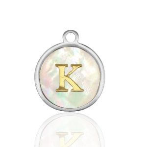 Anh&auml;nger aus Stainless Steel - Rostfreiem Stahl 12mm shell initial K White (Naturliche Farbe Muschel)-silver
