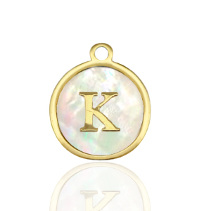Anh&auml;nger aus Stainless Steel - Rostfreiem Stahl 12mm shell initial K White (Naturliche Farbe Muschel)-gold