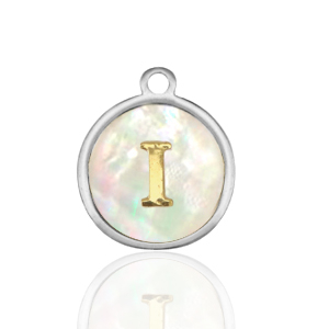 Anh&auml;nger aus Stainless Steel - Rostfreiem Stahl 12mm shell initial I White (Naturliche Farbe Muschel)-silver