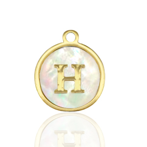 Anh&auml;nger aus Stainless Steel - Rostfreiem Stahl 12mm shell initial H White (Naturliche Farbe Muschel)-gold