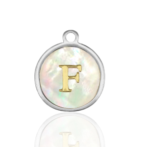 Anh&auml;nger aus Stainless Steel - Rostfreiem Stahl 12mm shell initial F White (Naturliche Farbe Muschel)-silver