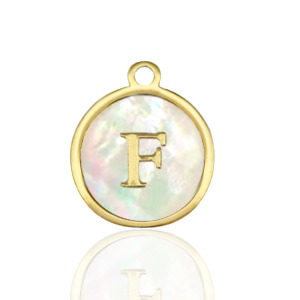 Anh&auml;nger aus Stainless Steel - Rostfreiem Stahl 12mm shell initial F White (Naturliche Farbe Muschel)-gold