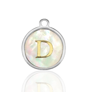 Anh&auml;nger aus Stainless Steel - Rostfreiem Stahl 12mm shell initial D White (Naturliche Farbe Muschel)-silver
