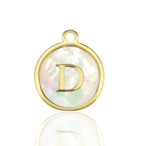 Anh&auml;nger aus Stainless Steel - Rostfreiem Stahl 12mm shell initial D White (Naturliche Farbe Muschel)-gold