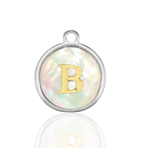 Anh&auml;nger aus Stainless Steel - Rostfreiem Stahl 12mm shell initial B White (Naturliche Farbe Muschel)-silver