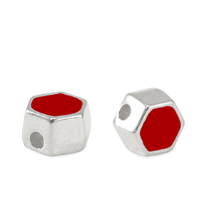 Perle Metall DQ Hexagon Antik silber-red (nikkelvrij)