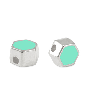 Perle Metall DQ Hexagon Antik silber-veraman blue (nikkelvrij)