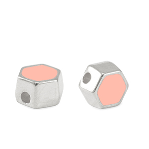 Perle Metall DQ Hexagon Antik silber-salmon pink (nikkelvrij)