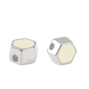Perle Metall DQ Hexagon Antik silber-ivory white (nikkelvrij)