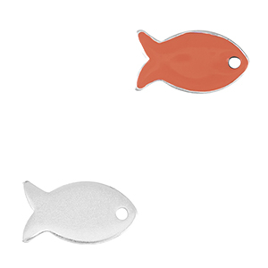 Anh&auml;nger Metall DQ Fish Antik silber-coral red (nikkelvrij)