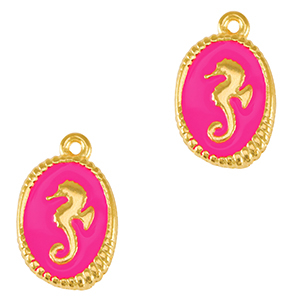 Anh&auml;nger Metall DQ Seahorse Gold-neon fuchsia pink (nikkelvrij)