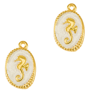 Anh&auml;nger Metall DQ Seahorse Gold-pearl white (nikkelvrij)