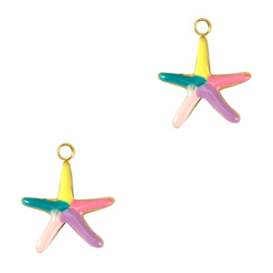 Anh&auml;nger aus Stainless Steel - Rostfreiem Stahl Starfish Enamel Gold-multicolour