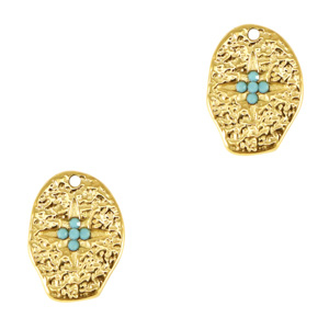 Anh&auml;nger aus Stainless Steel - Rostfreiem Stahl irregular Cross Enamel Gold-light blue