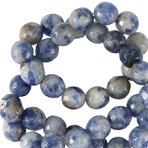 Perlen Naturstein Sodalith und Mikrokline 4mm Facett geschliffen Dark blue-white