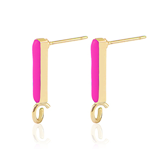 Zubeh&ouml;r Metall DQ Ohrstecker Bar Gold-neon fuchsia pink (Nickelfrei)