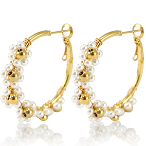 Stainless Steel - Rostfrei Stahl Ohrringe Creolen Blume 35mm Gold-white