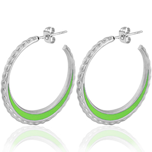 Stainless Steel - Rostfrei Stahl Ohrringe Creolen 30mm Silver-neon green